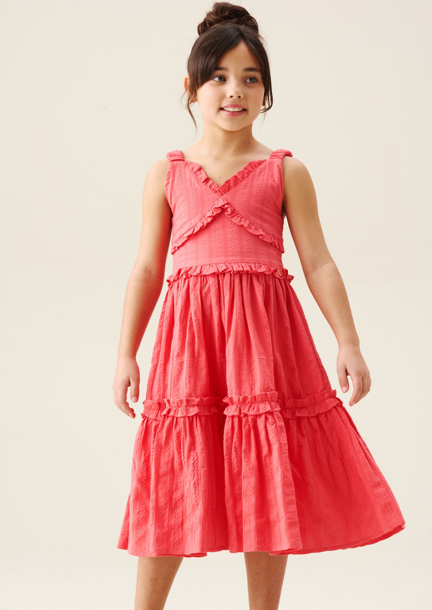 Marie Coral Tiered Frill Dress