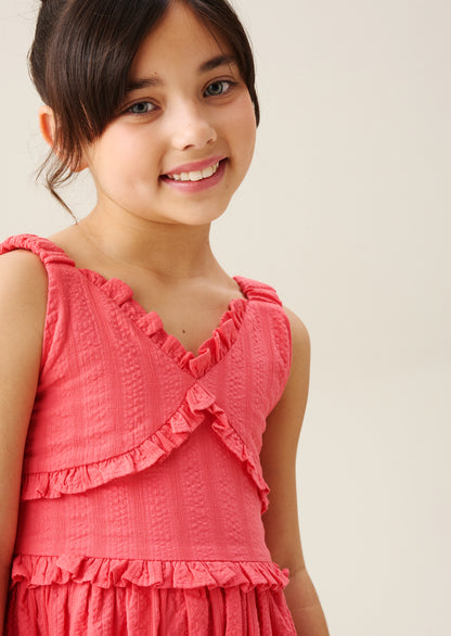 Marie Coral Tiered Frill Dress