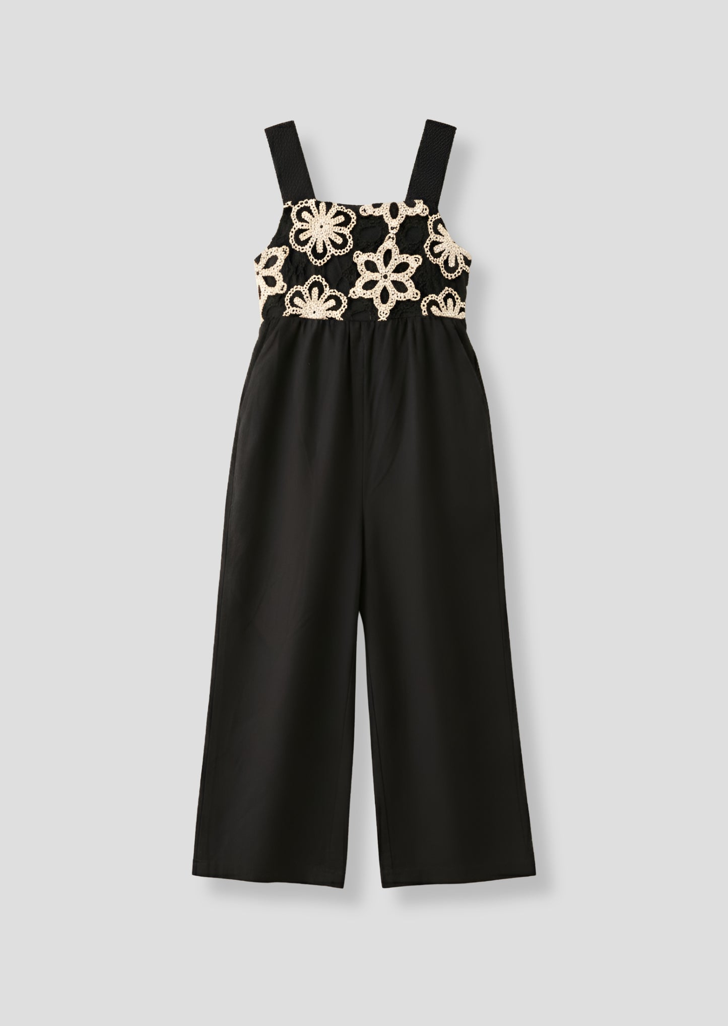 Illiana Black Crochet Linen Jumpsuit