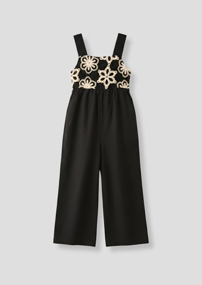 Illiana Black Crochet Linen Jumpsuit