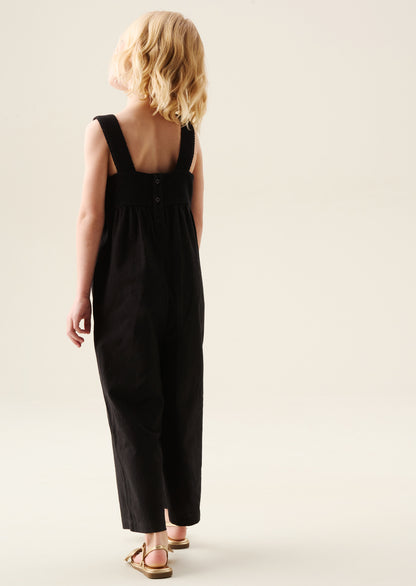 Illiana Black Crochet Linen Jumpsuit