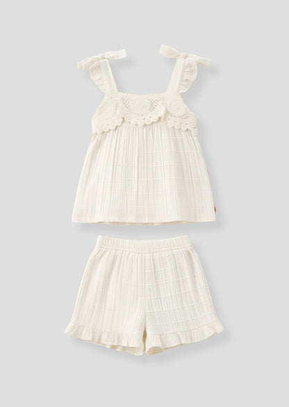 Liv White Crochet Frill Top And Short