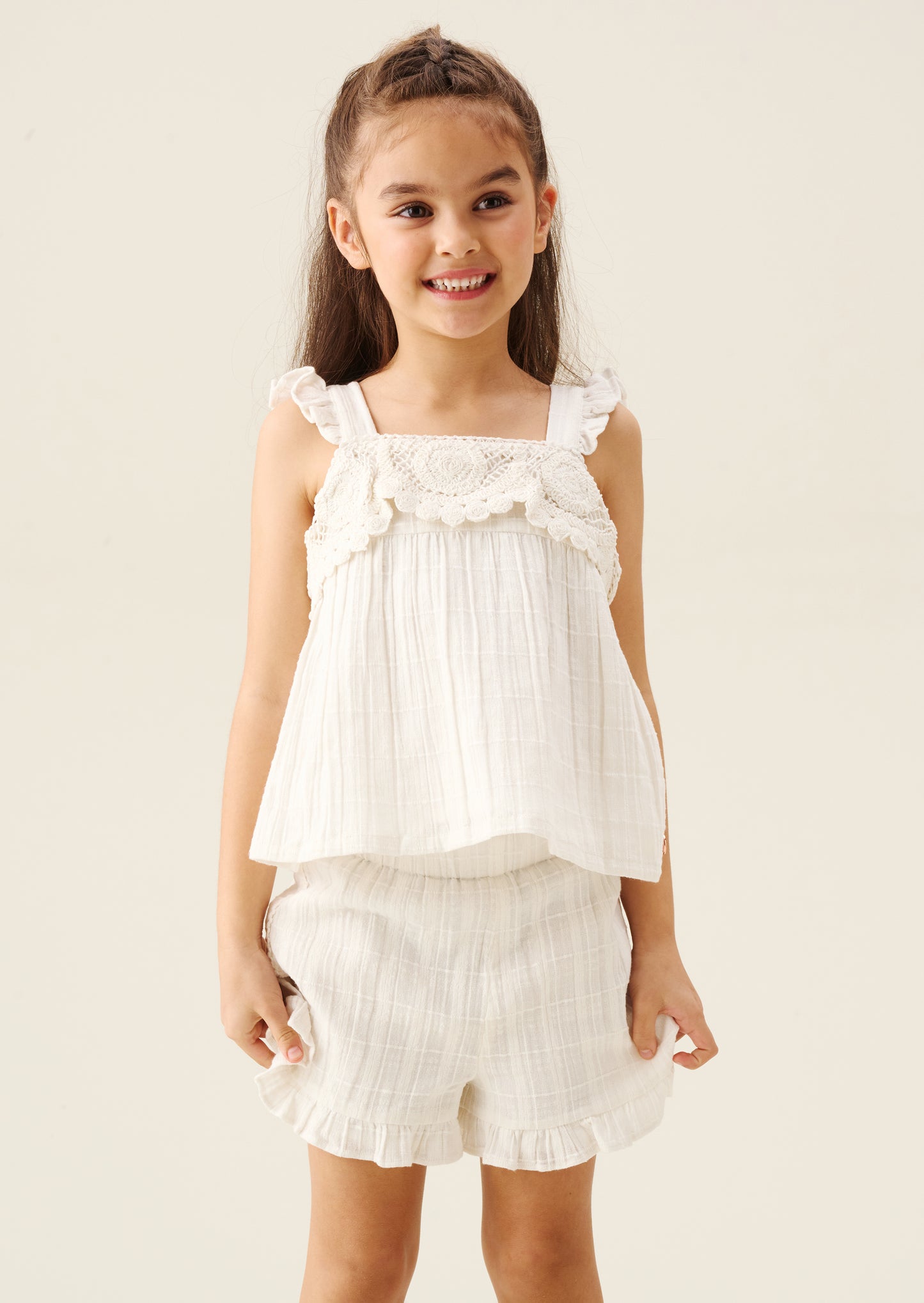 Liv White Crochet Frill Top And Short