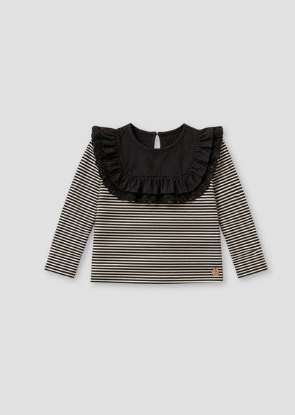 Demi Woven Yoke Lace Trim Long Sleeve Top