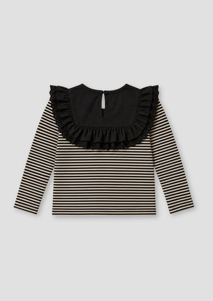 Demi Woven Yoke Lace Trim Long Sleeve Top