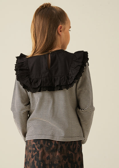Demi Woven Yoke Lace Trim Long Sleeve Top