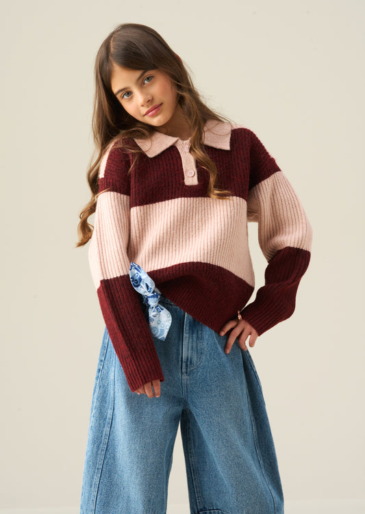 Ruby Block Stripe Rugby Knit