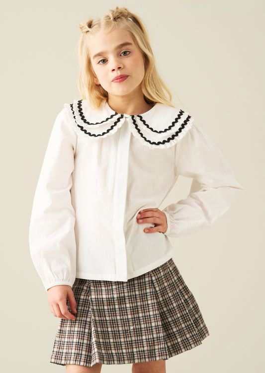 Lola Double Collar Ricrac Trim Blouse