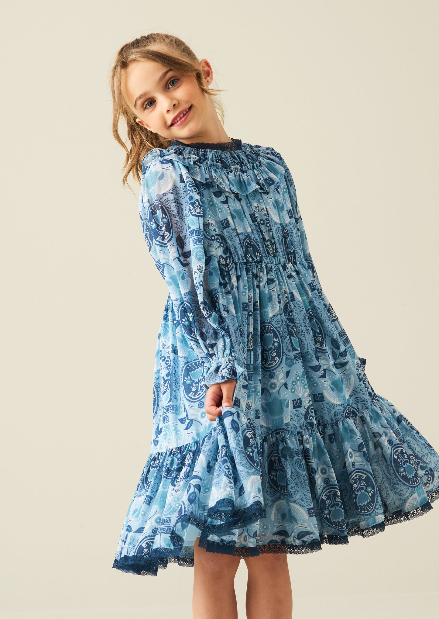 Isabelle Georgette Print Lace Trim Dress