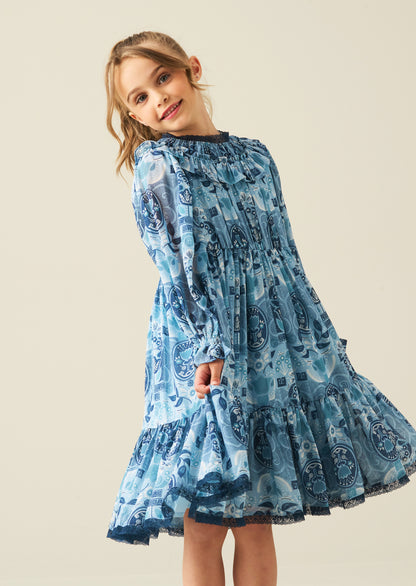 Isabelle Georgette Print Lace Trim Dress