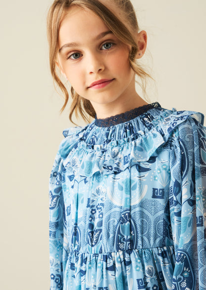 Isabelle Georgette Print Lace Trim Dress