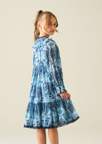 Isabelle Georgette Print Lace Trim Dress