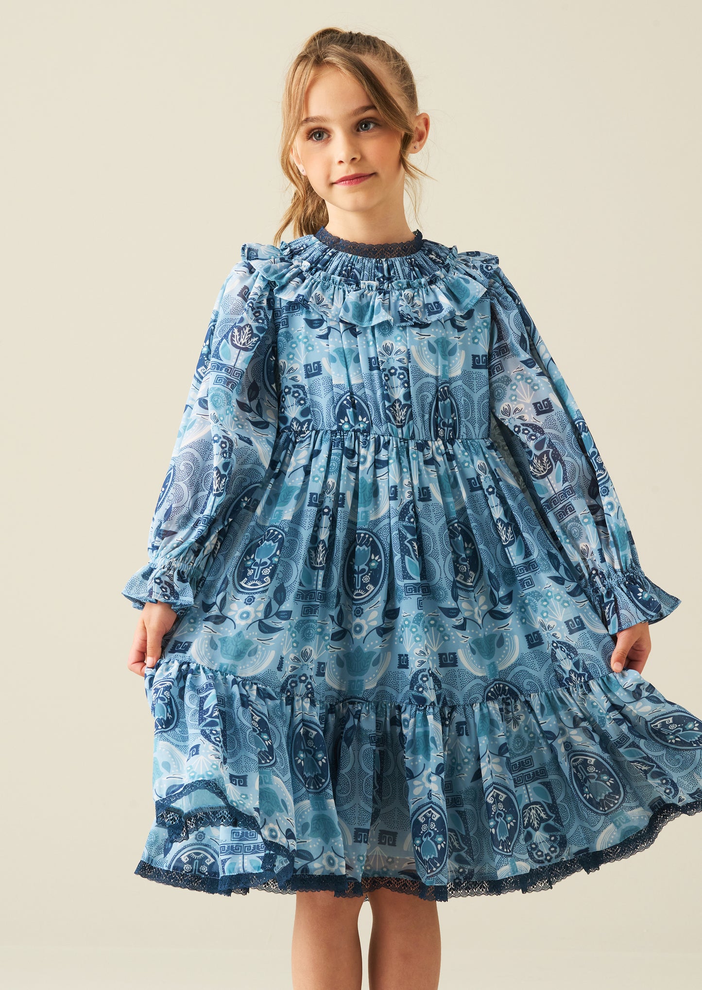 Isabelle Georgette Print Lace Trim Dress
