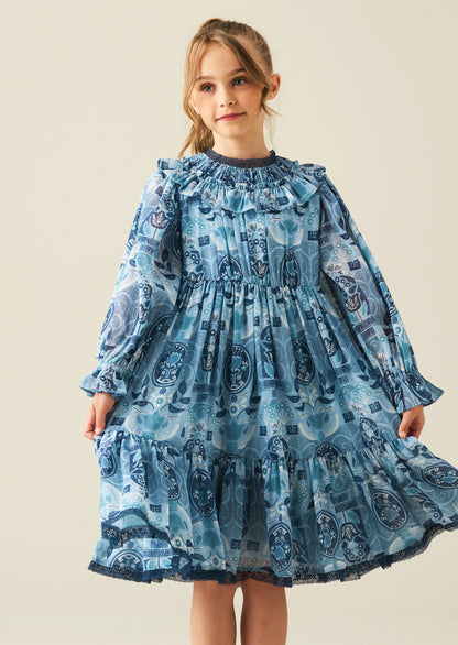 Isabelle Georgette Print Lace Trim Dress