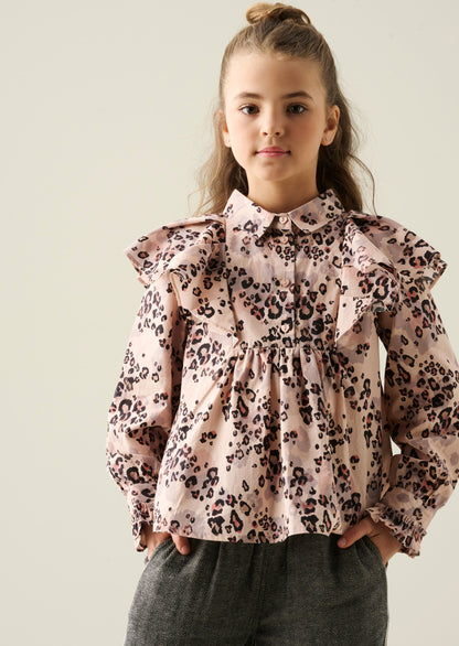 Elle Cape Collar Animal Print Shirt