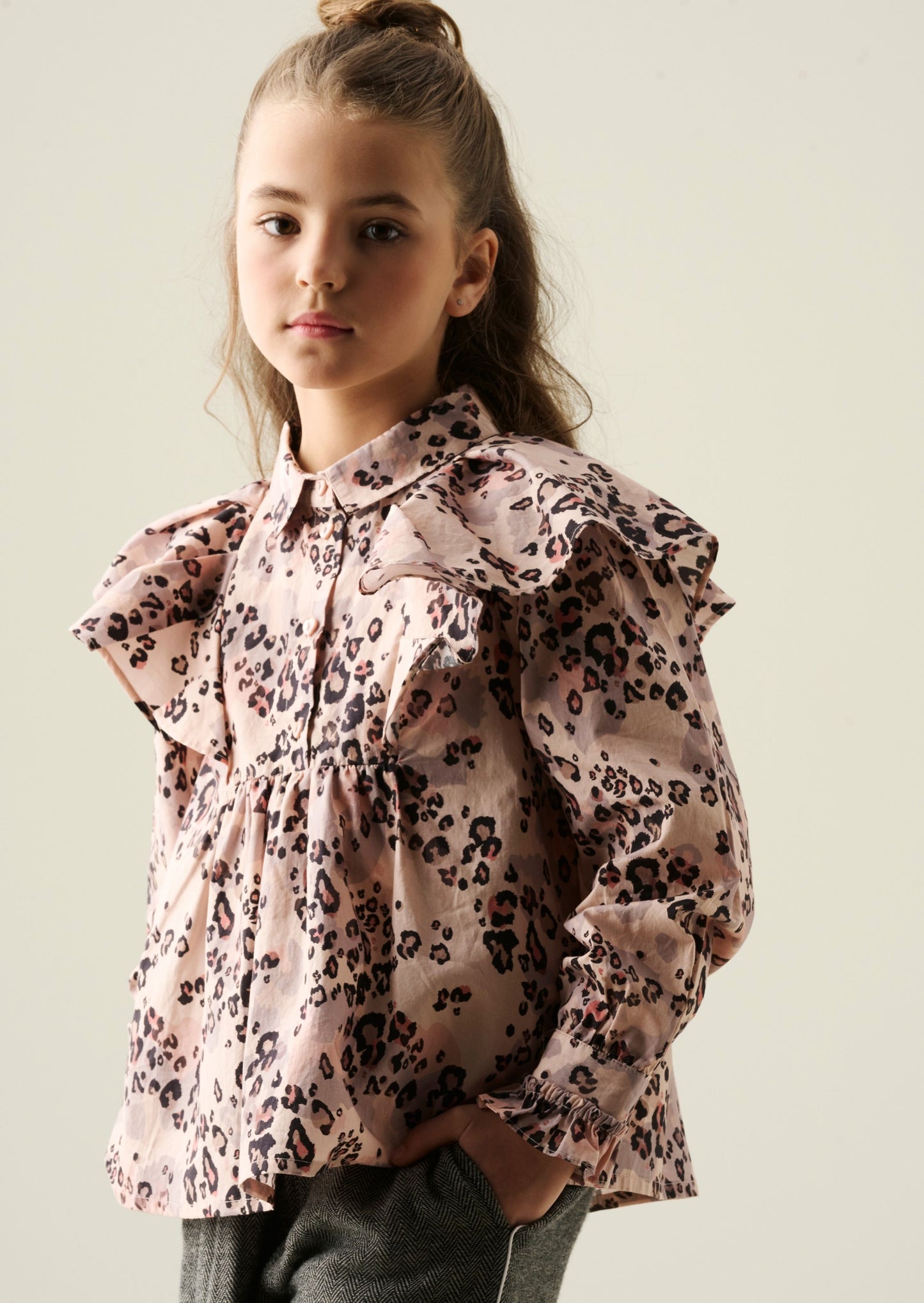 Elle Cape Collar Animal Print Shirt