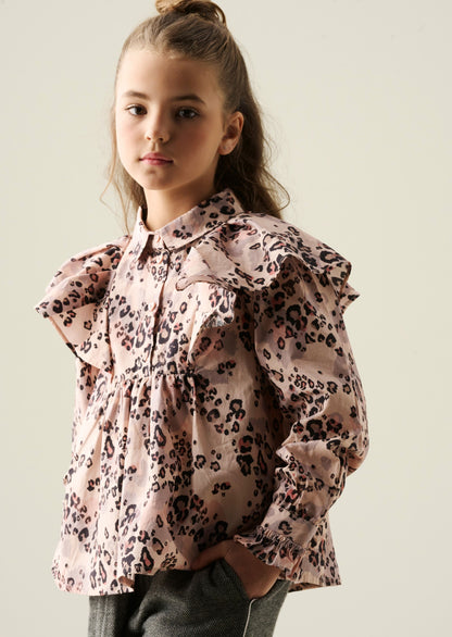 Elle Cape Collar Animal Print Shirt