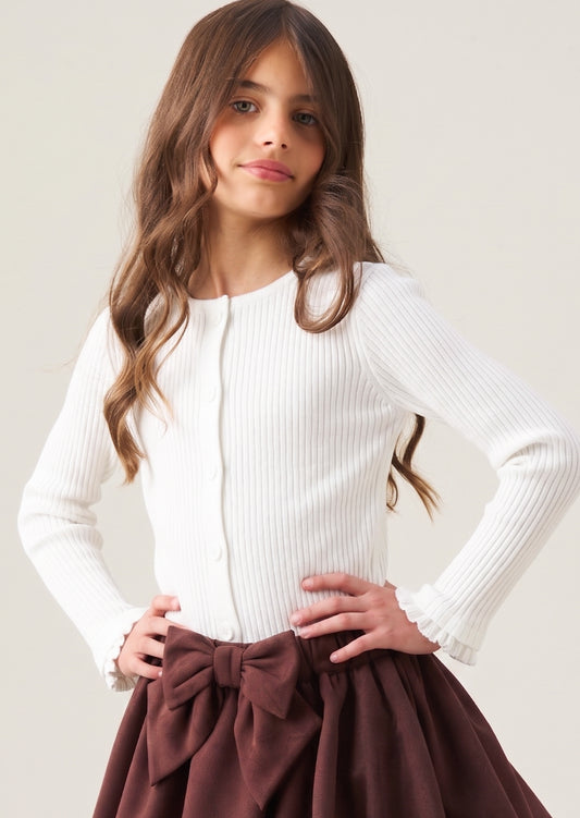 Nellie Skinny Rib Button Through Long Sleeve Top