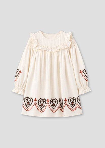 Kaila Embroidered Ruffle Yoke Dress