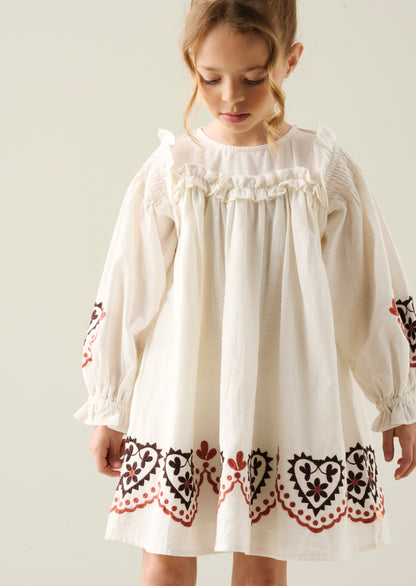 Kaila Embroidered Ruffle Yoke Dress