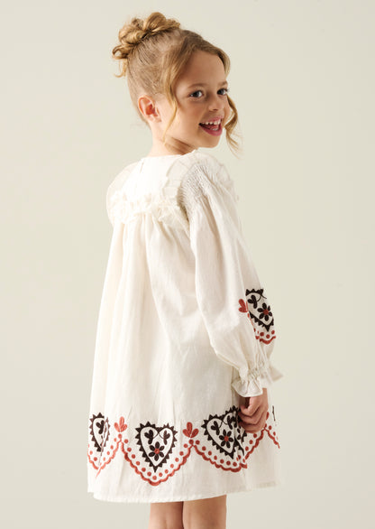 Kaila Embroidered Ruffle Yoke Dress