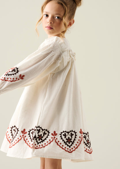 Kaila Embroidered Ruffle Yoke Dress