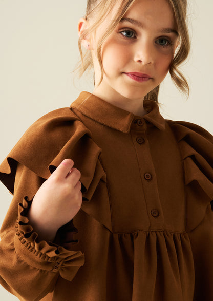 Macie Suedette Cape Collar Shirt Dress