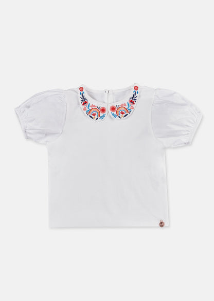 Heidi Embroidered Colllar Woven Sleeve Top
