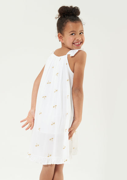 Saskia White Embroidered Palm Tree Dress