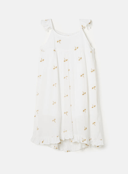 Saskia White Embroidered Palm Tree Dress