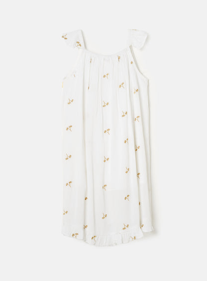 Saskia White Embroidered Palm Tree Dress