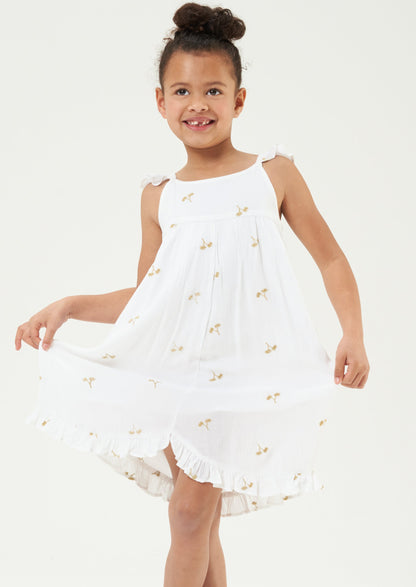 Saskia White Embroidered Palm Tree Dress