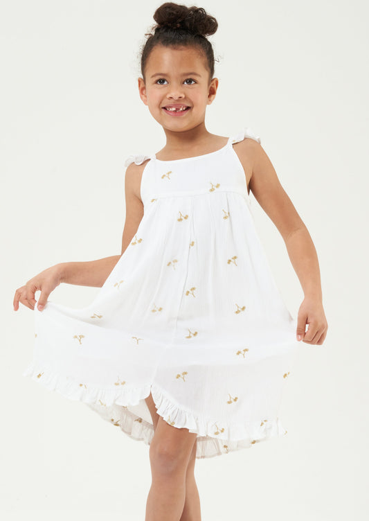 Saskia White Embroidered Palm Tree Dress