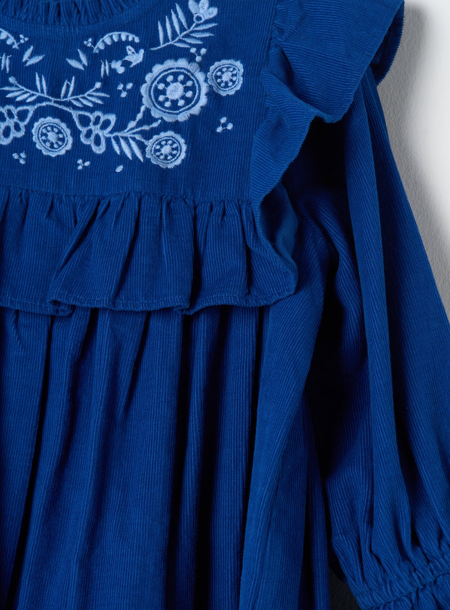 Theodora Blue Cord Embroidered Dress
