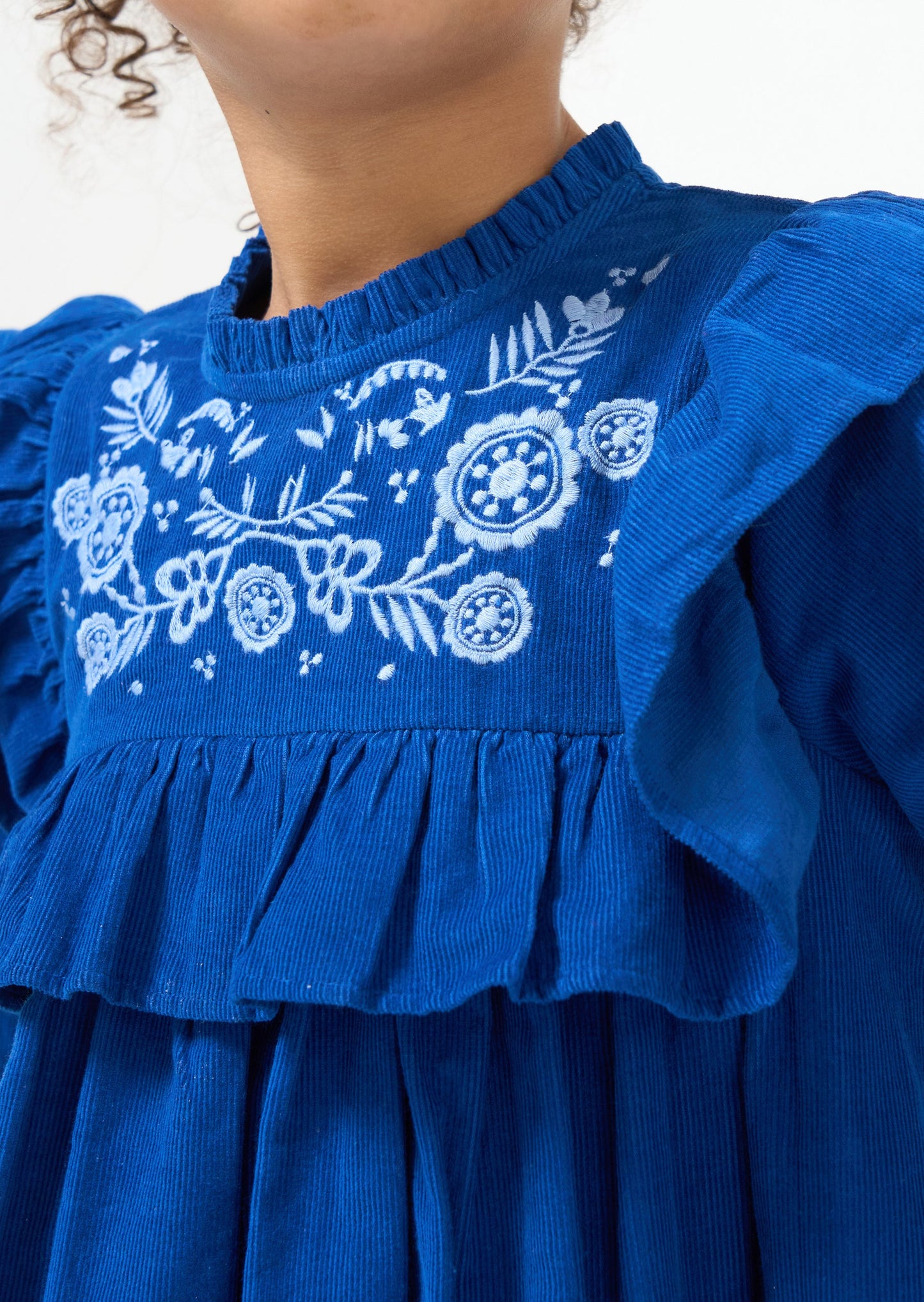 Theodora Blue Cord Embroidered Dress