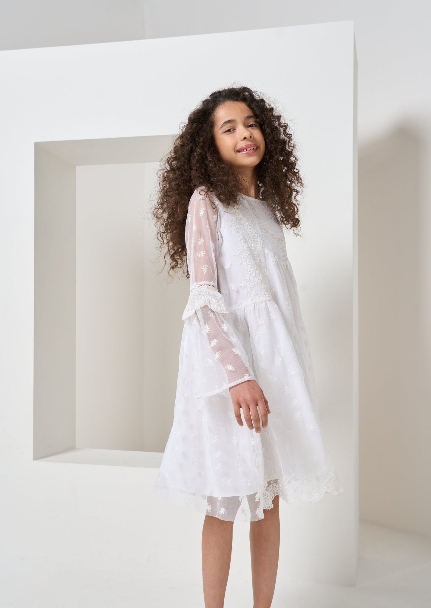 White Lace Bell Sleeve Dress