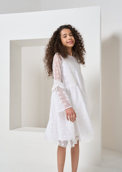 White Lace Bell Sleeve Dress