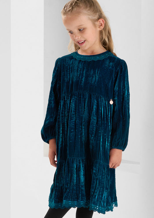 Mia Crushed Velvet Lace Collar Dress