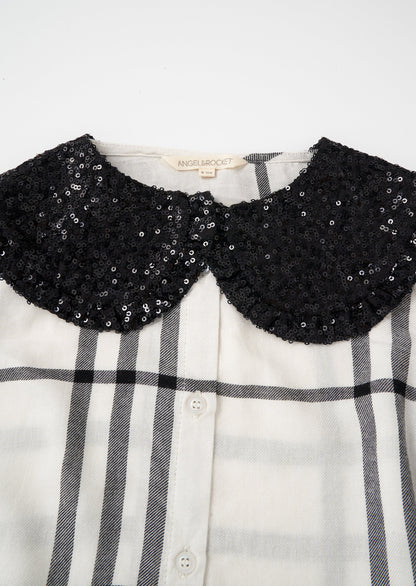 Saorise Sequin Collar Check Blouse