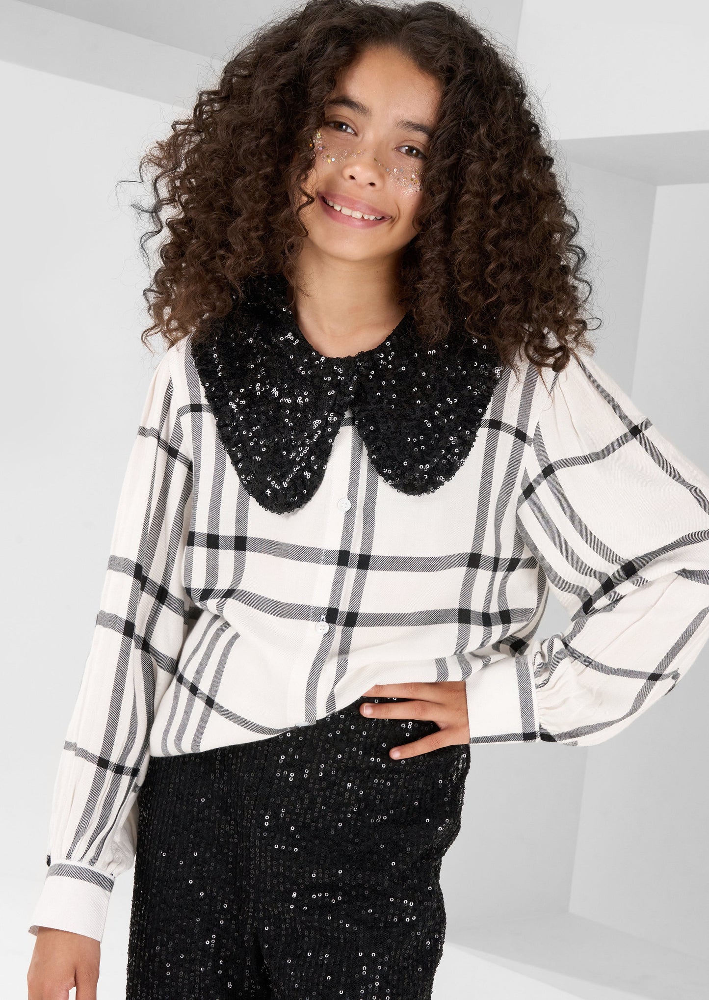 Saorise Sequin Collar Check Blouse