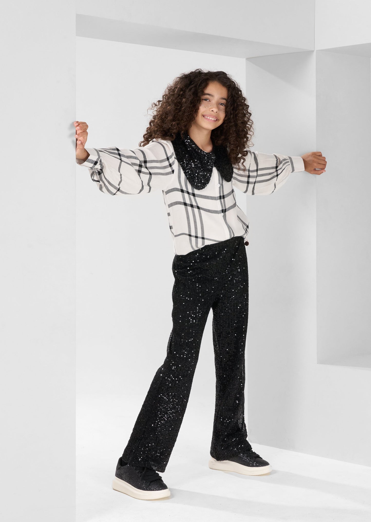 Saorise Sequin Collar Check Blouse