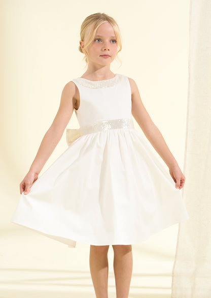 Claudia Ivory Sequin Bow Dress