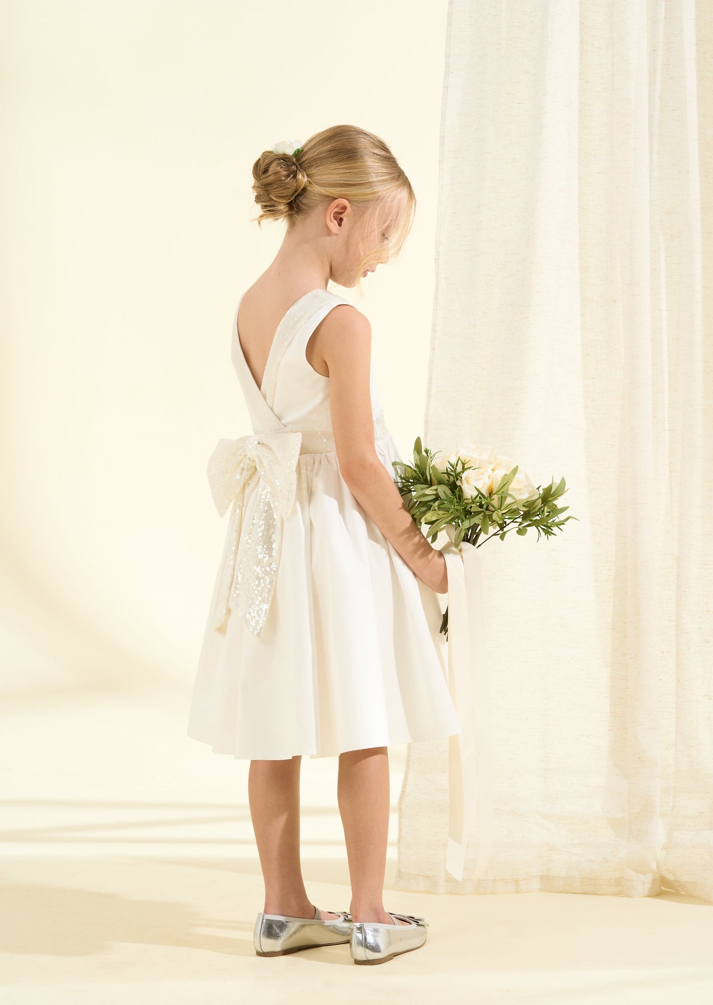 Claudia Ivory Sequin Bow Dress