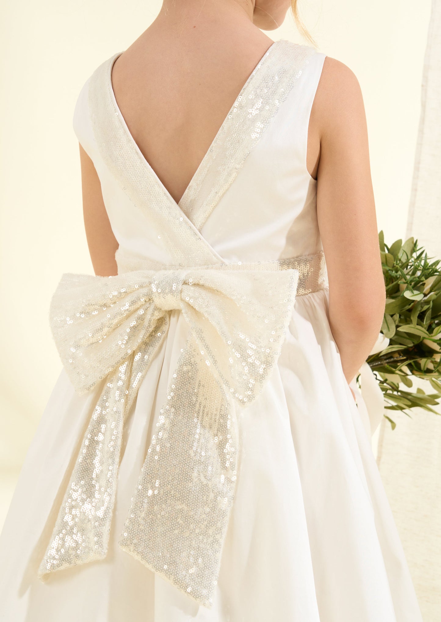 Claudia Ivory Sequin Bow Dress