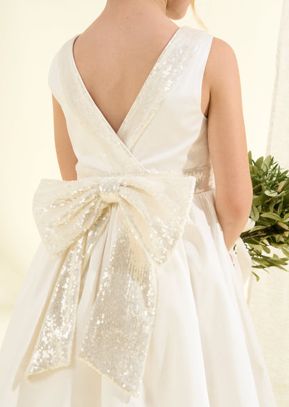 Claudia Ivory Sequin Bow Dress