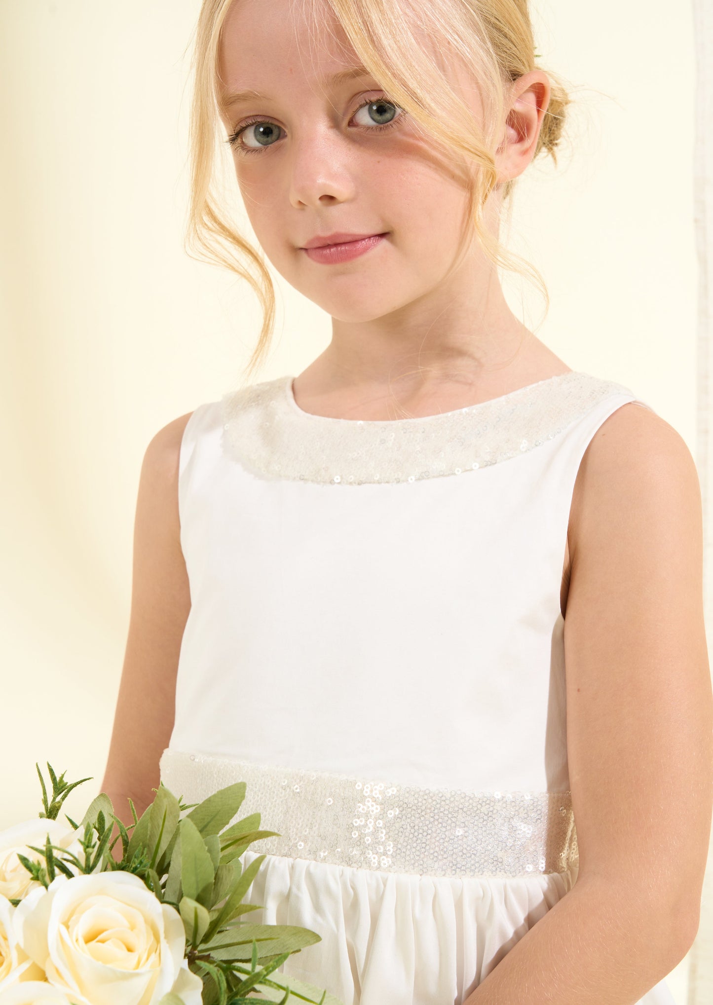 Claudia Ivory Sequin Bow Dress