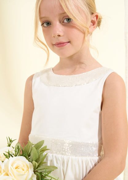 Claudia Ivory Sequin Bow Dress