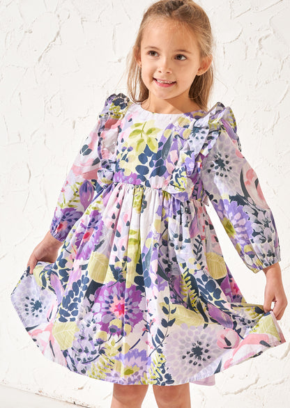 Ellie Orchid Ruffle Print Dress
