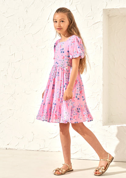 Simone Pink Textured Print Dress