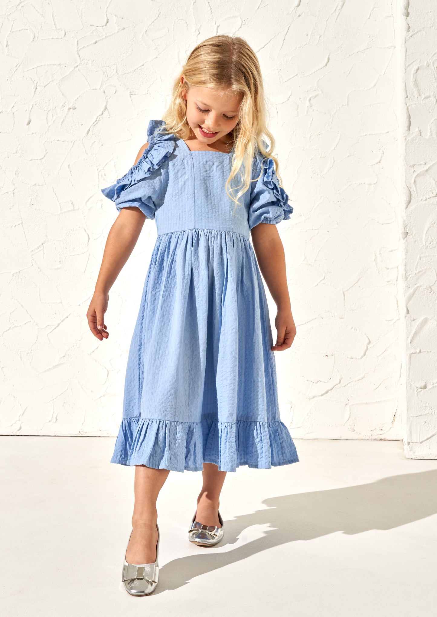 Simone Blue Ruffle Dress